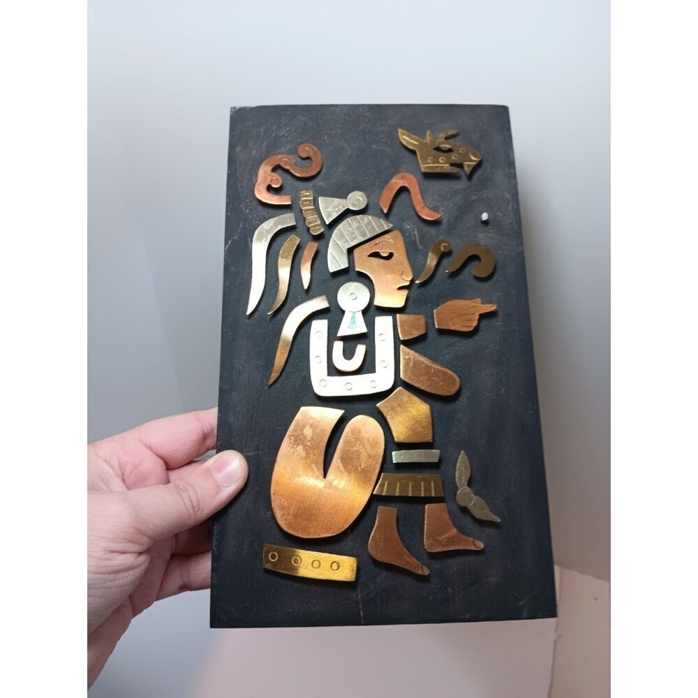 Vintage Mexico Maya Aztec Los Castillos style 'Divorced Metals' Wall Sculpture